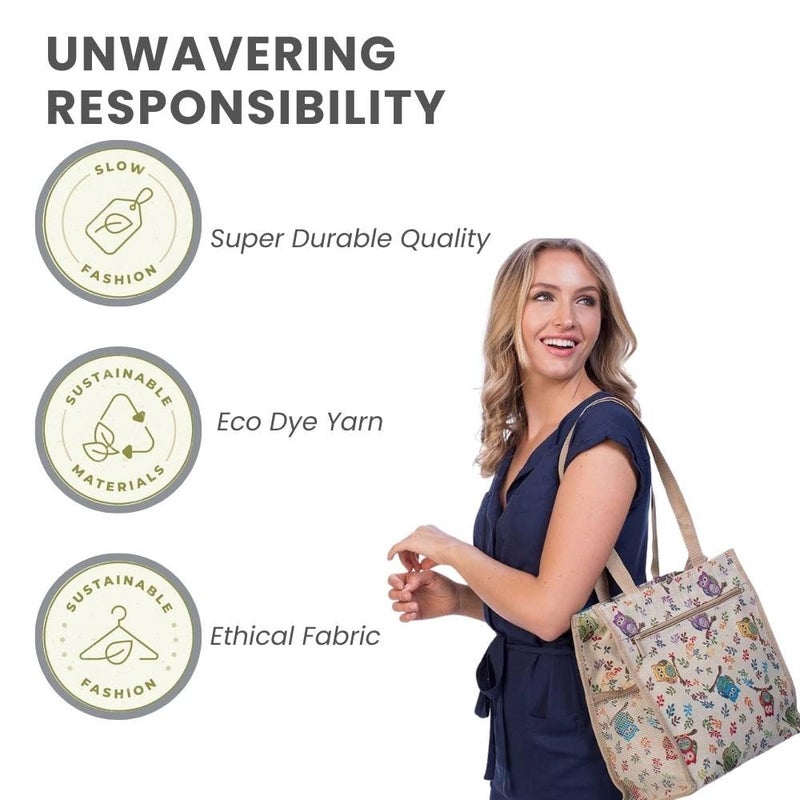 Signare Owl Pattern Grocery Shopping Tote Bag for Women Tapestry/SHOP-OWL - Image 4